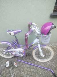 Rower dziecięcy dla dziewczynki (boczne kółka, prowadnik oraz kask)