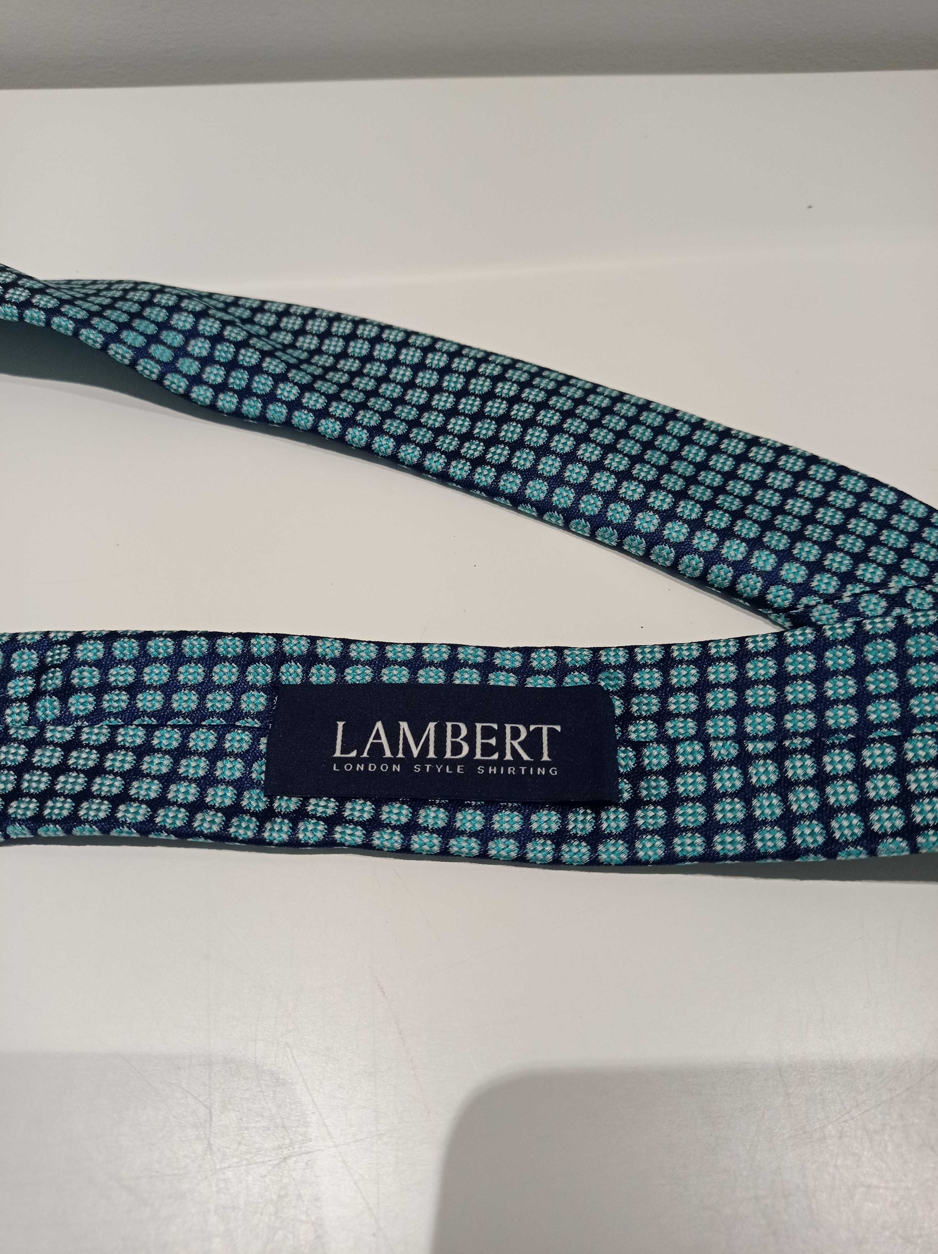 Jedwabny krawat Lambert – turkusowy mikrowzór
