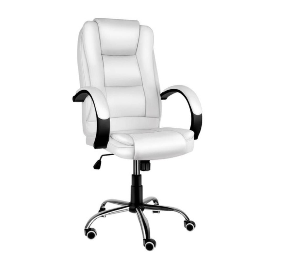 Fotel Biurowy Skóra Eko - Biały Krzesło obrotowe Wyprofilowane FV