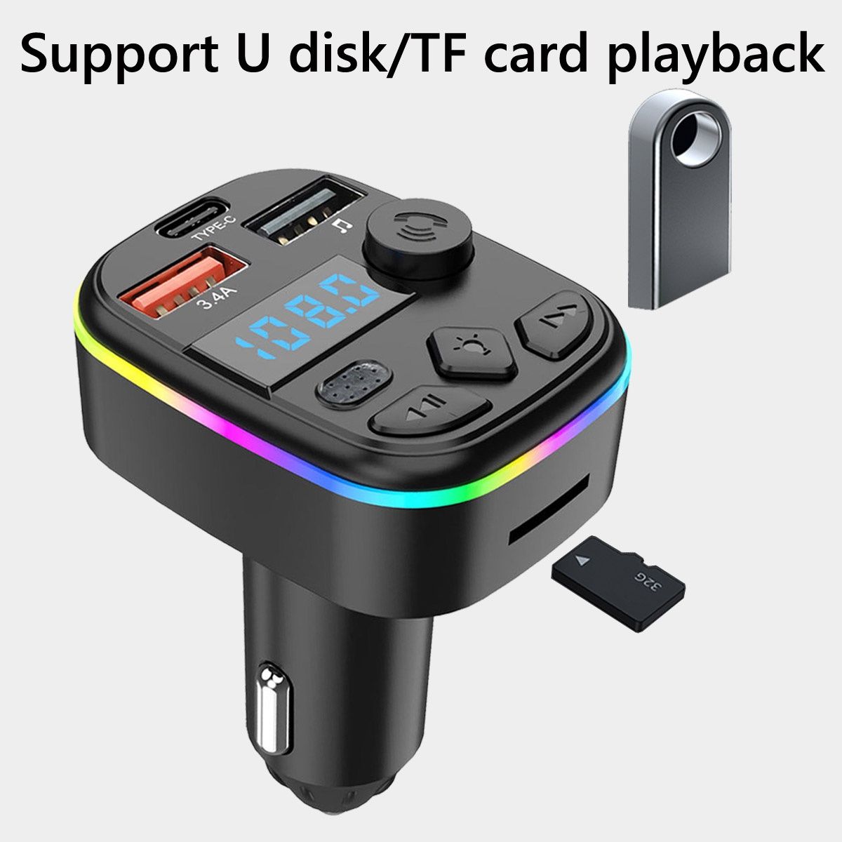 Transmiter C4 samochodowy bluetooth z ładowarką QC3.0 PD20 oraz USB-C