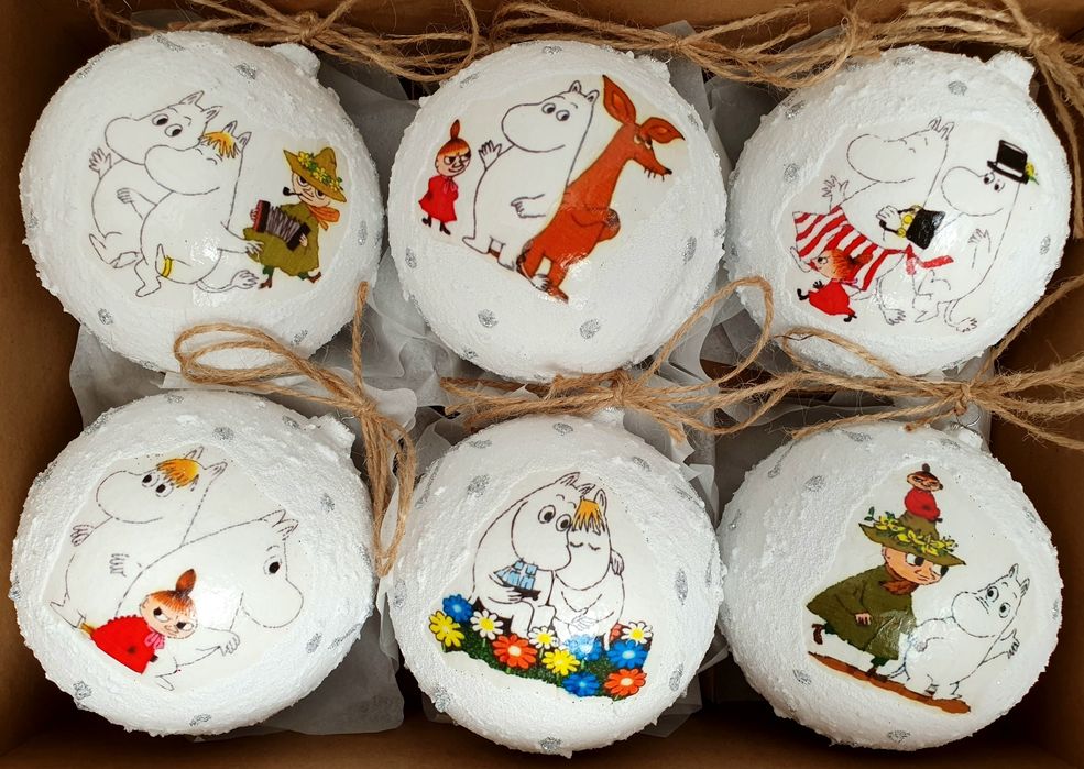Bombki choinkowe śnieżki 100mm 6szt Muminki rękodzieło