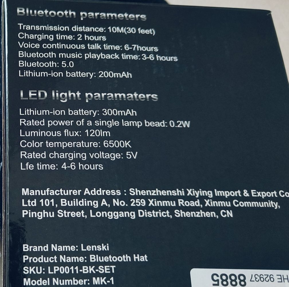 Czapka bluetooth z słuchawkami i latarką