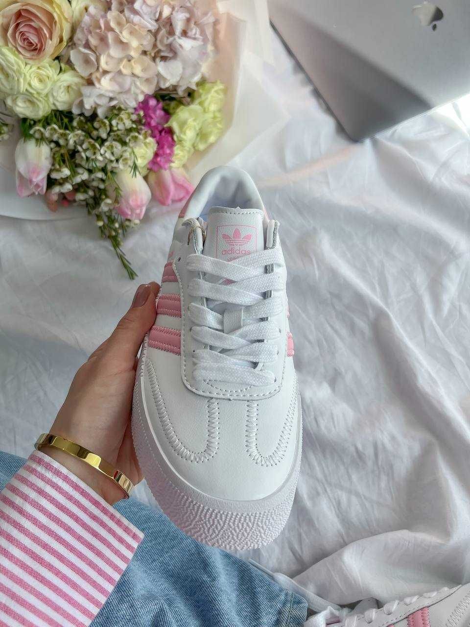 Кеди Adidas Samba White Pink кросівки адідас самба білі рожеві шкіра