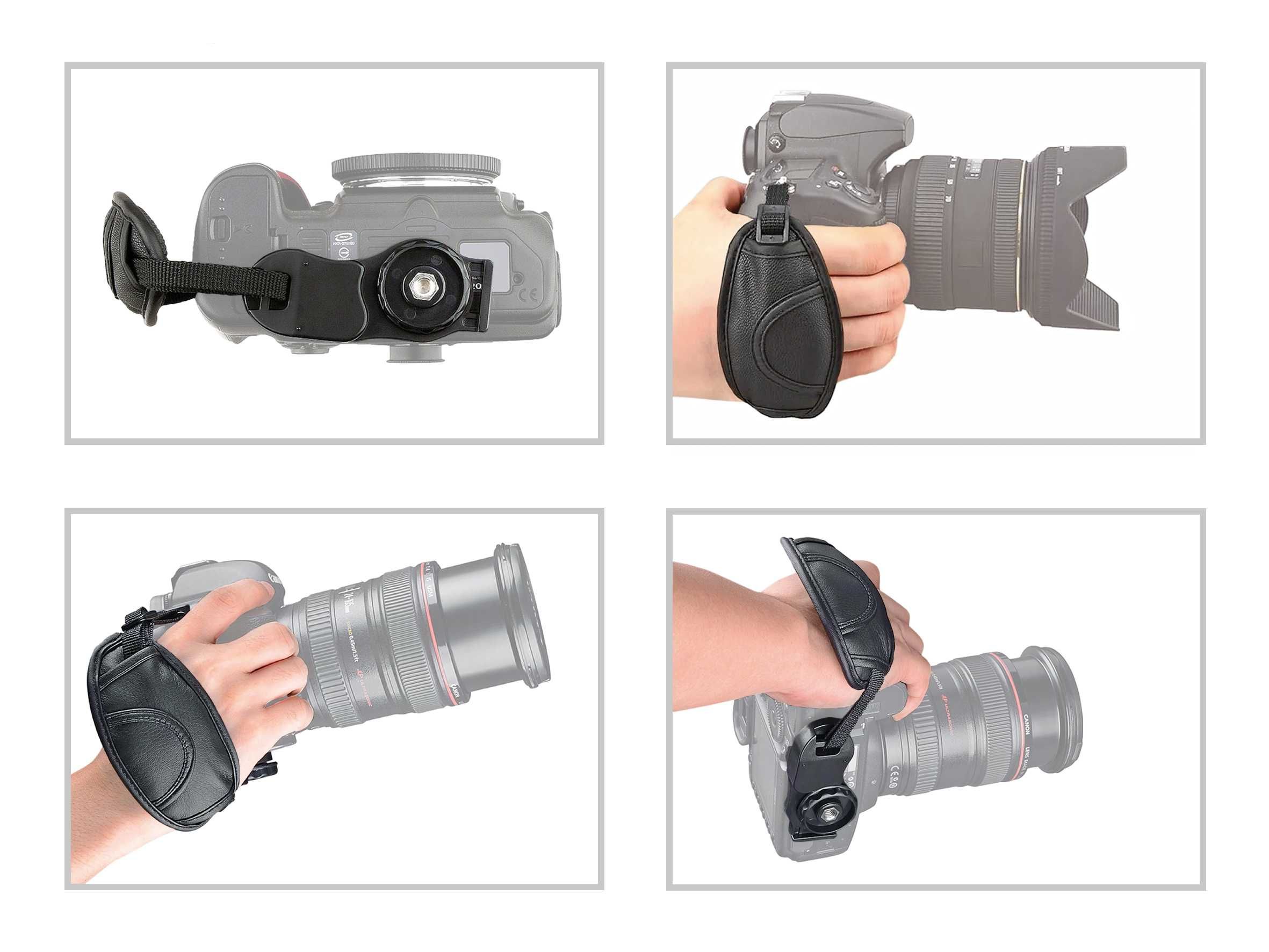Alça de mão aderente para câmeras fotográficas