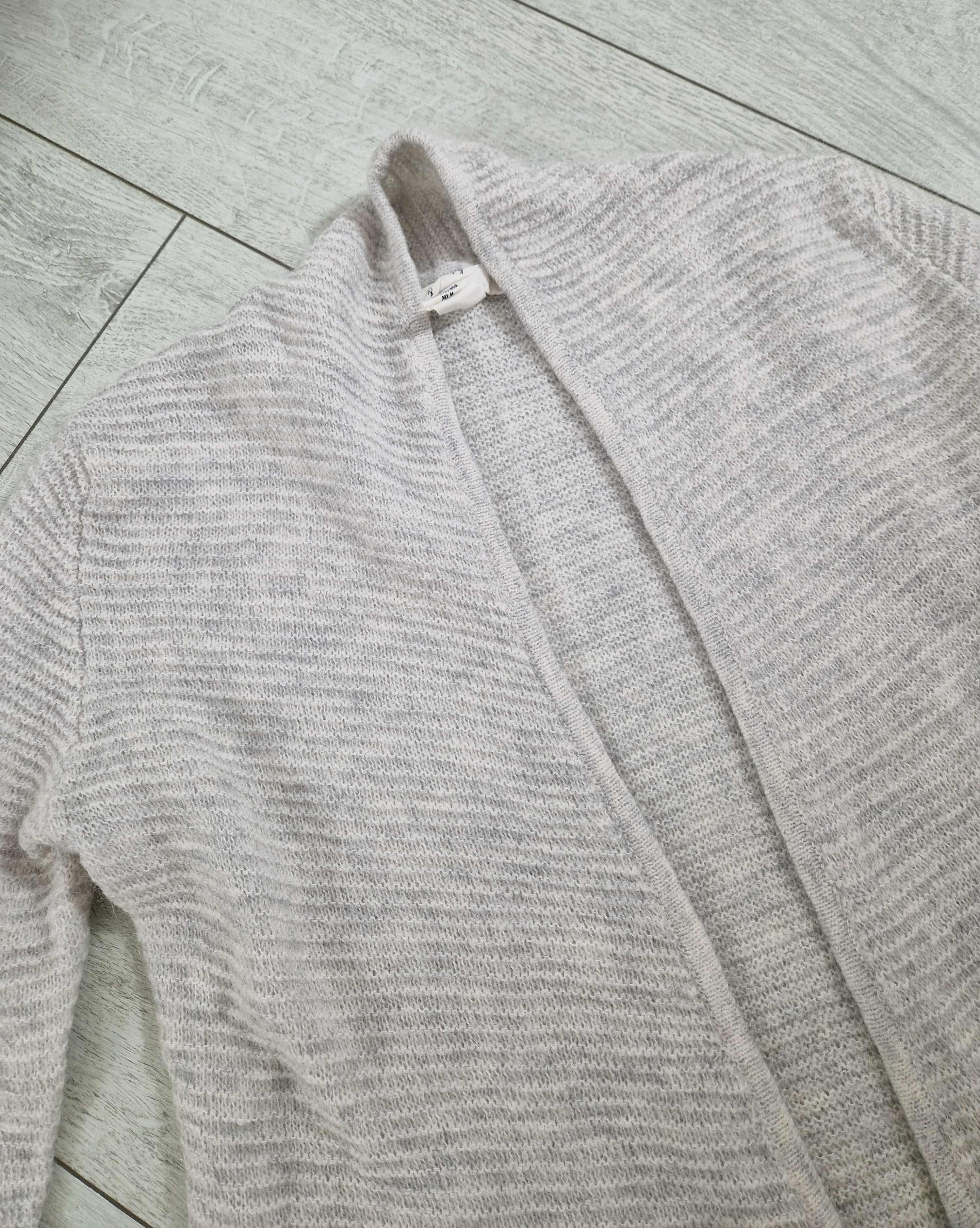 H&M szary kardigan sweter prążkowany 30% moher wełna M
