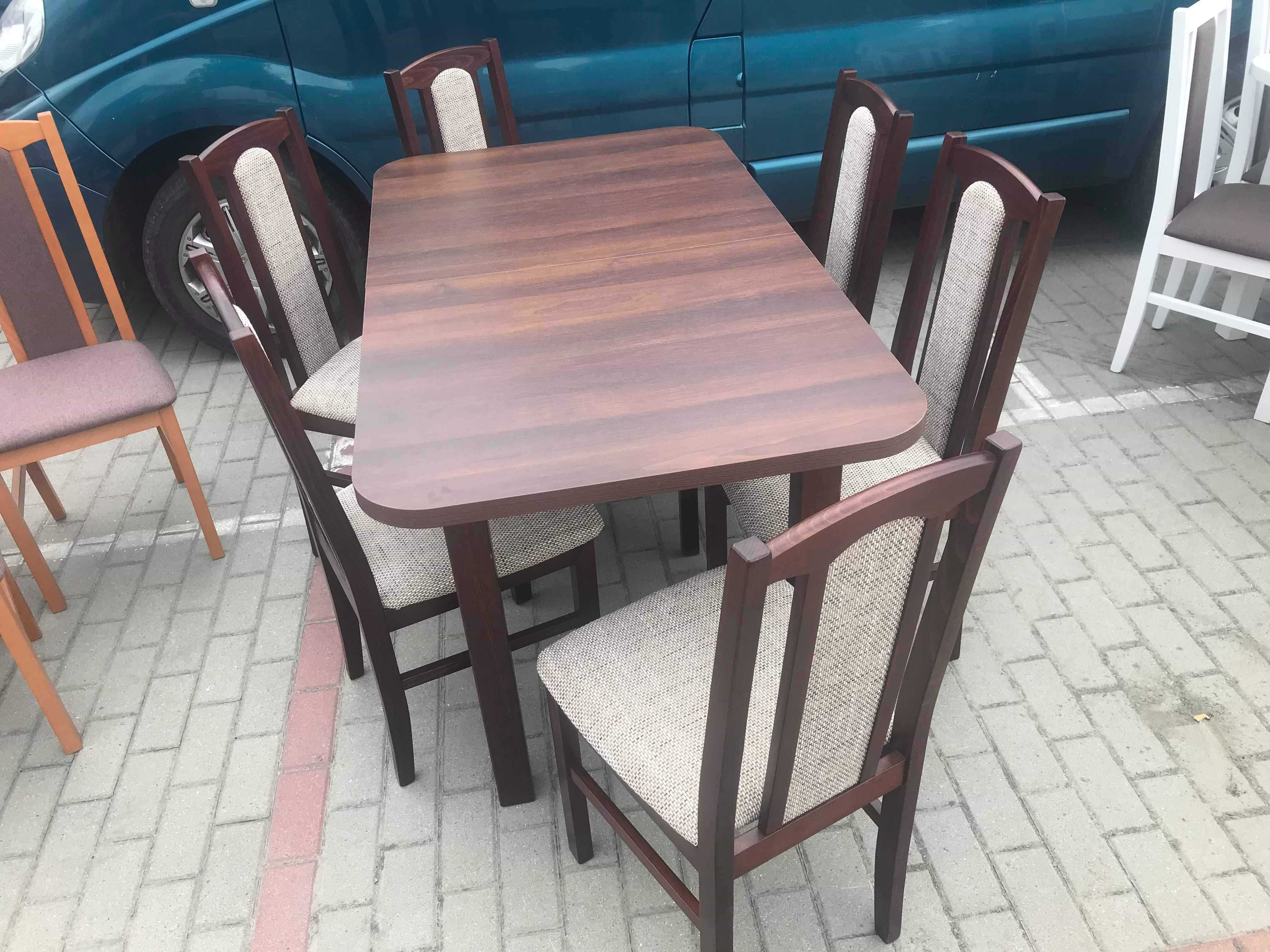 Nowe: STÓŁ 80x140->180 + 6 KRZESEŁ,orzech + cappuccino,dostawa cała PL