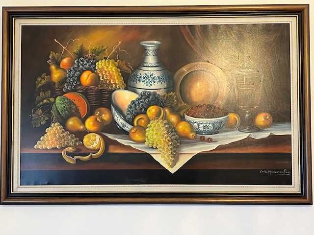Quadro grande Natureza Morta a oleo de Carlos M. Oliveira Alves