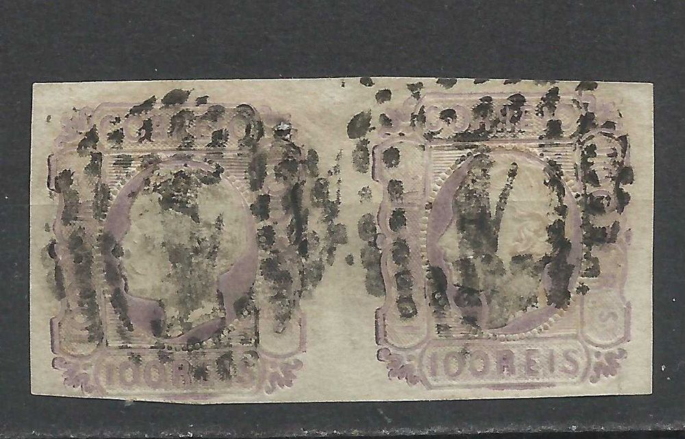 Selos portugueses – Par usado de 100 Reis de D. Luís I, 1862 /1864