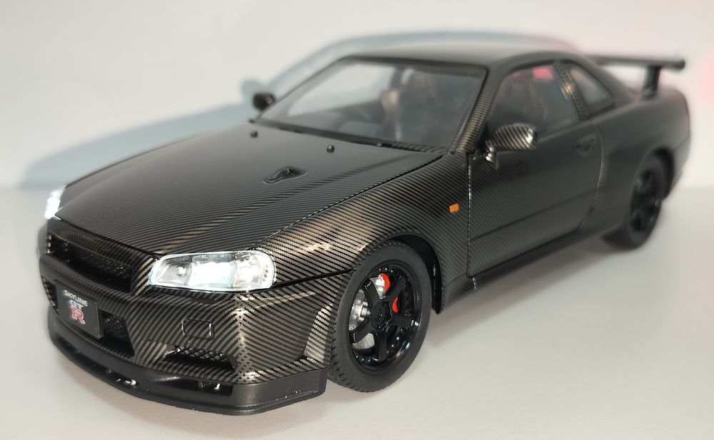 Nissan Skyline GT-R R34 Carbon модель 1:24 Jinlifang Металл звук свет