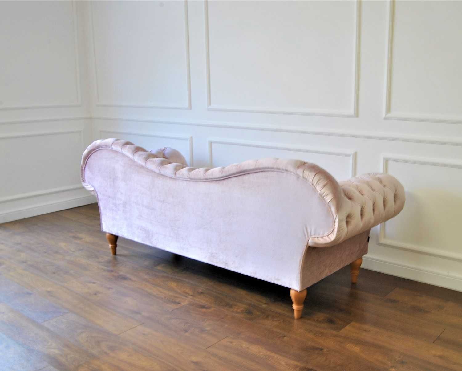 Pikowana Sofa Chesterfield Glamour Pudrowy Róż 3-osobowa