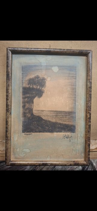 Sopot skarpa rysunek oprawiony prl