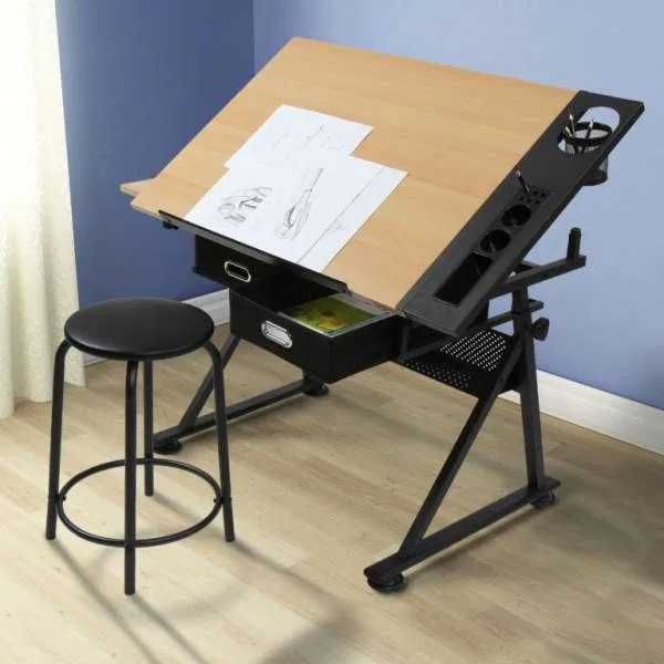 BIURKO / STÓŁ KREŚLARSKI rysunkowy regulowany z krzesłem do rysunku