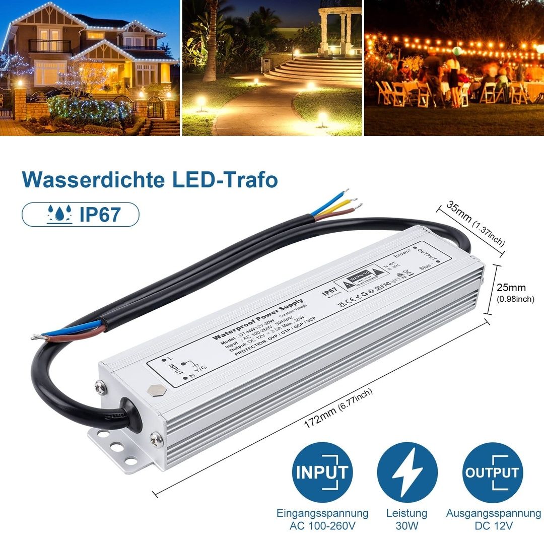 Transformator LED VARICART 12V 30W 2,5A, wodoodporny IP67