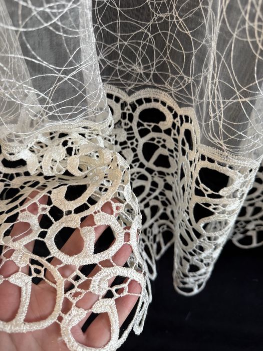 Тюль, гардина с кружевом в молочном цвете на метраж