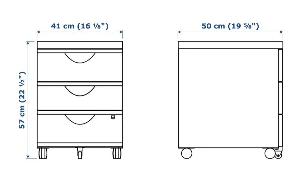 Kontenerek na kółkach, zamykany na klucz IKEA ERIK Metalowy 3 szuflady