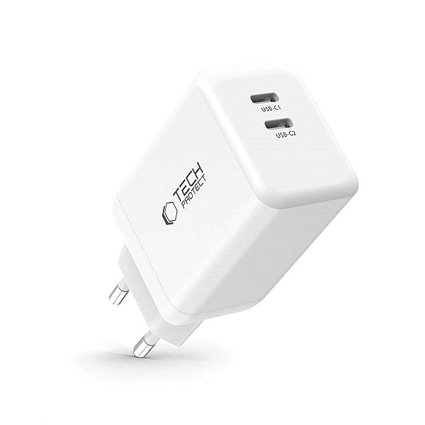 Ładowarka Tech-Protect NC45W-GAN 2-PORT PD45W - białe