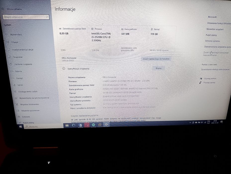 Laptop DELL Latitude e6420 Biurowy Na codzień 2,5 GHz