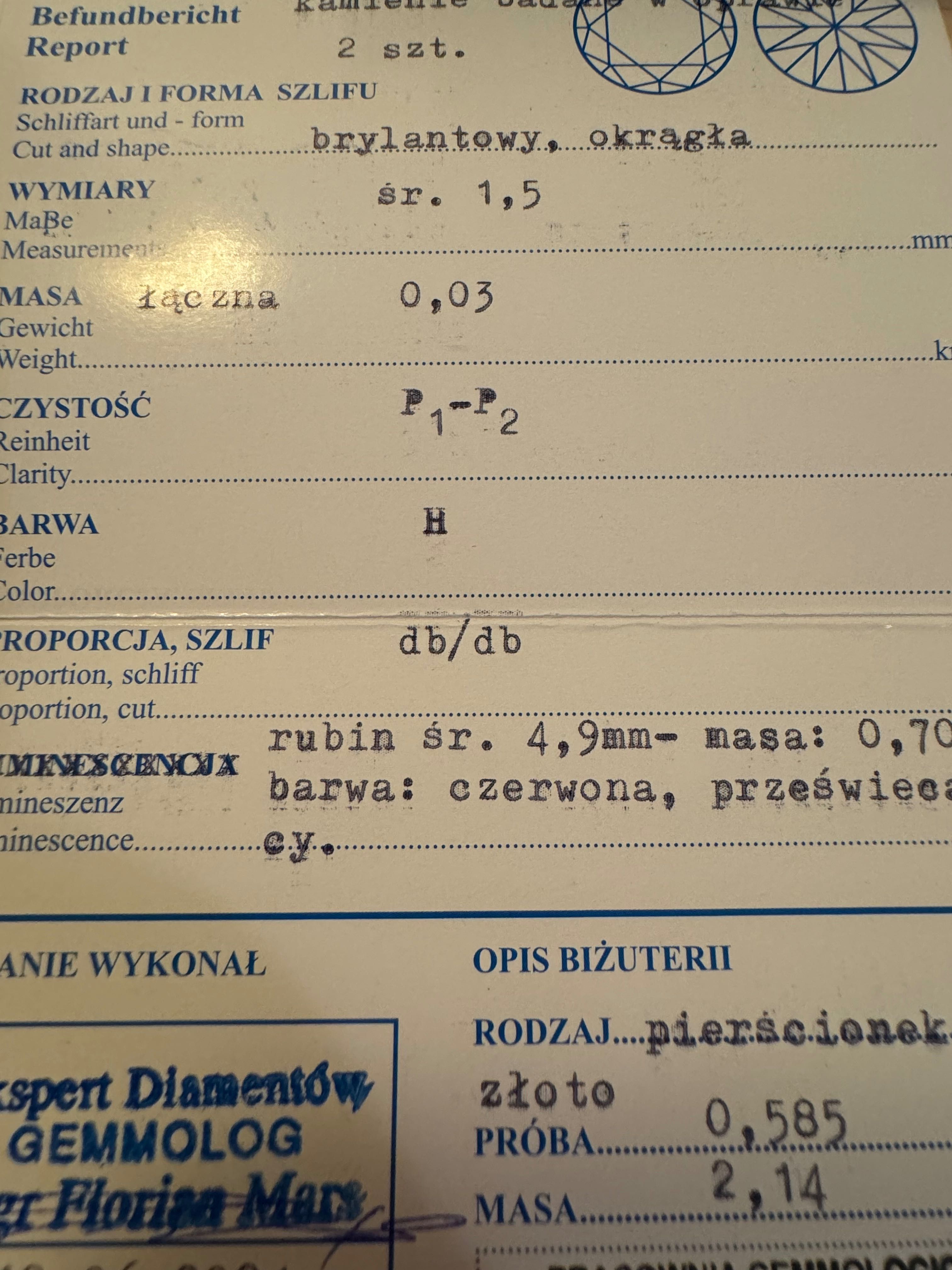 Złoty pierścionek z rubinem