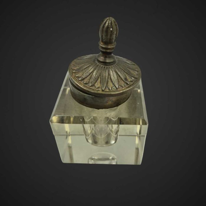 Kałamarz kryształowy z mosiężną pokrywą XIX/XX  B51/102751