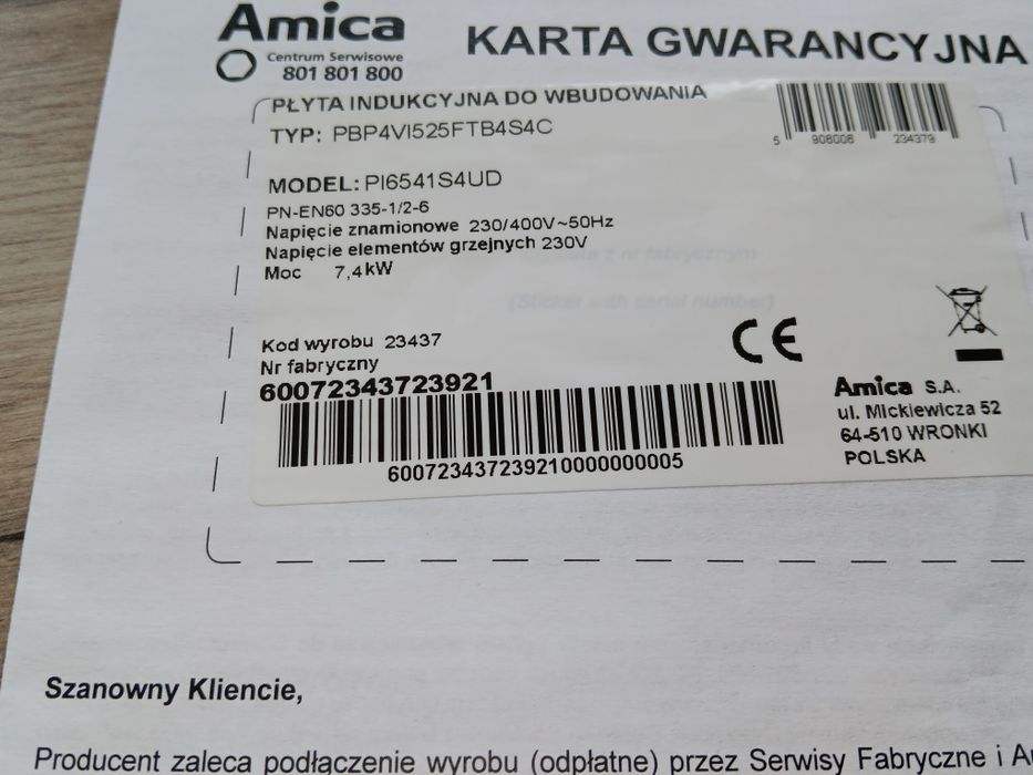 Panel sterowania plyty indukcyjnej amica