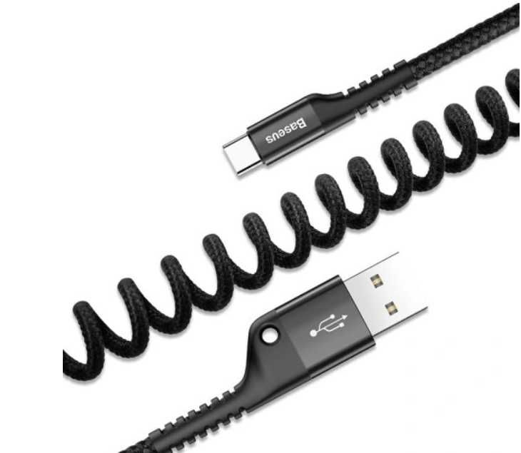 Kabel sprężynowy Baseus USB - USB typ C 1m Czarny