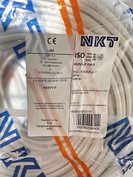 Przewód elektryczny NKT 2x0.5