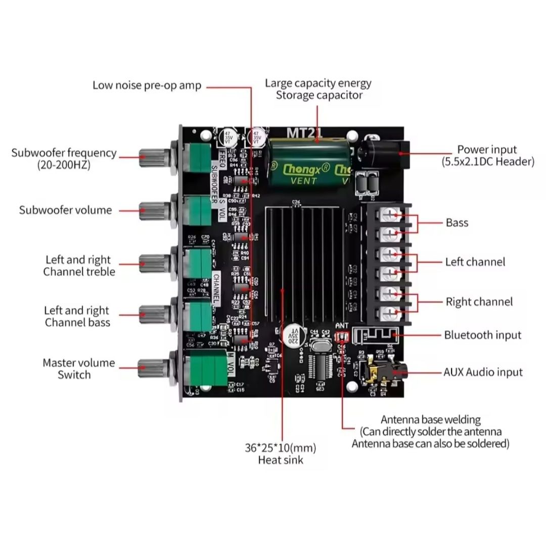 Підсилювач усилитель УНЧ Bluetooth ZK-HT21 та ZK-MT21