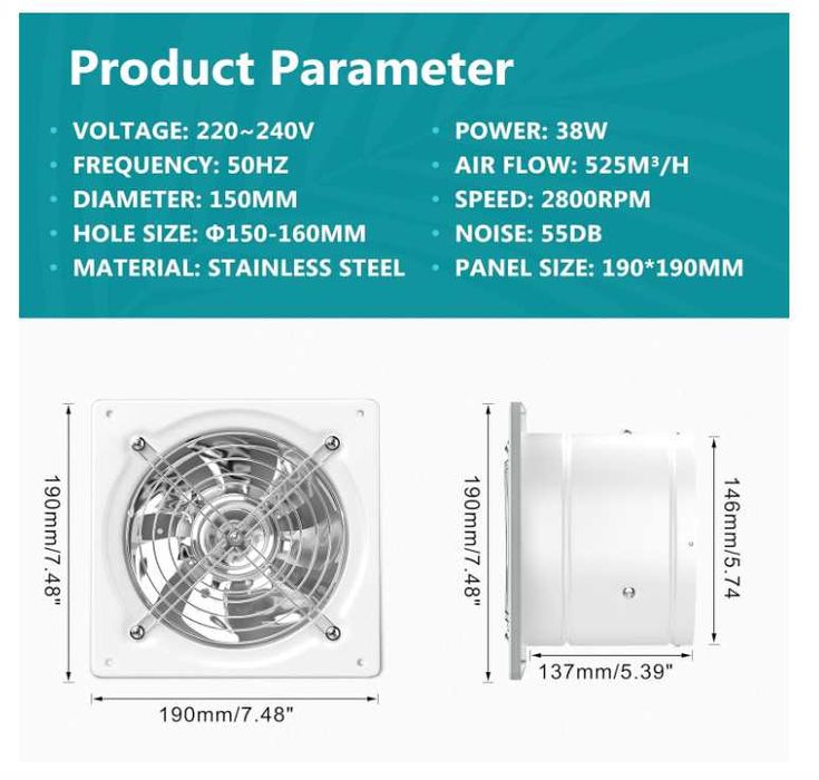 Przemysłowy wentylator wyciągowy HG Power biały 150mm 525 m³/h