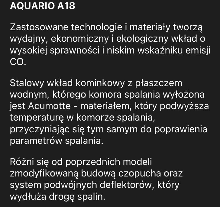 Kominek z płaszczem wodnym aquario a18