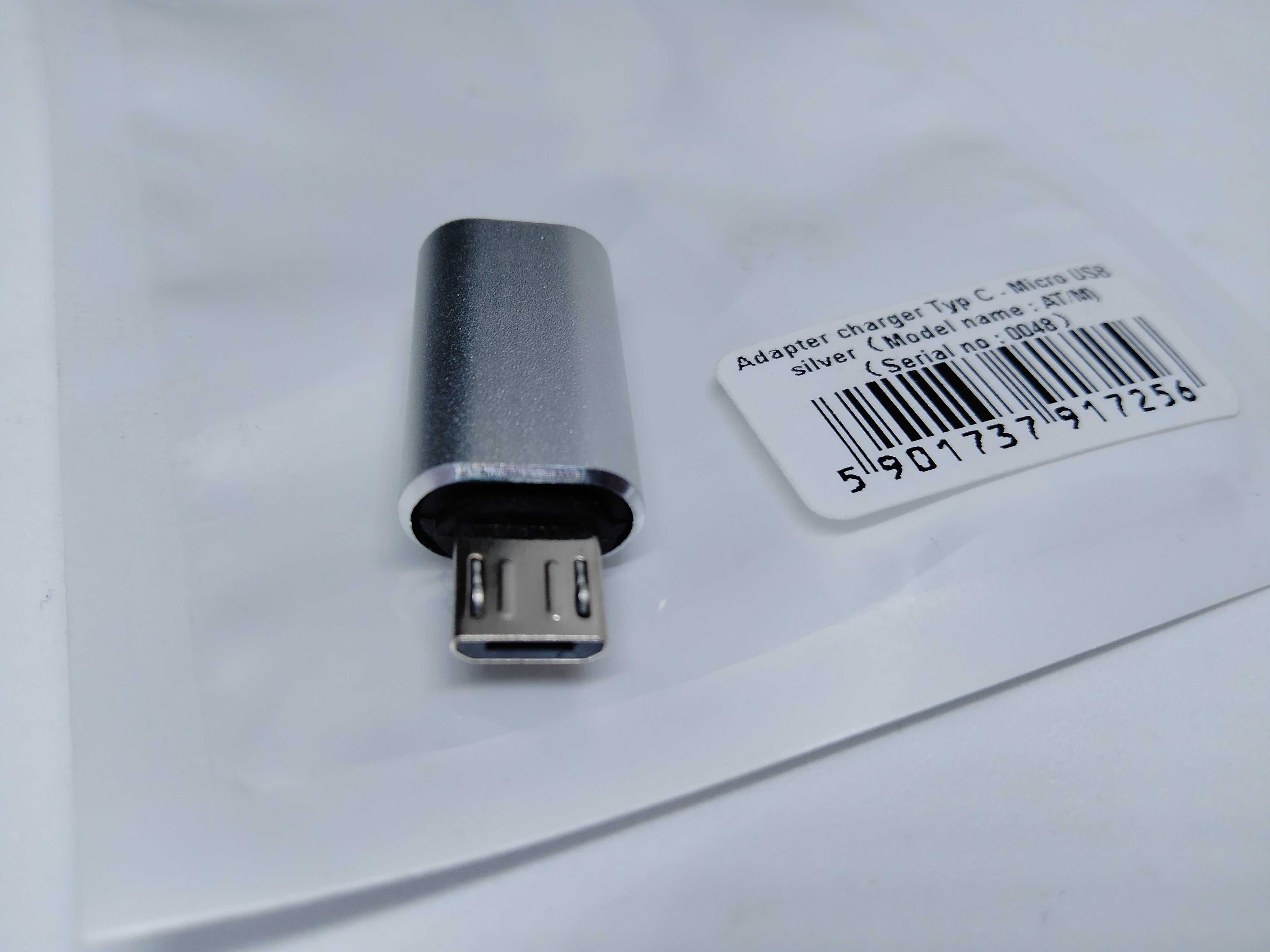 Adapter ładowania Typ C na Micro USB, srebrny, nowy
