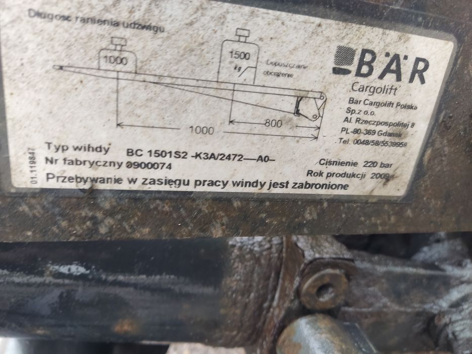 Winda bar  1500kg w bardzo dobrym stanie hydroklapa