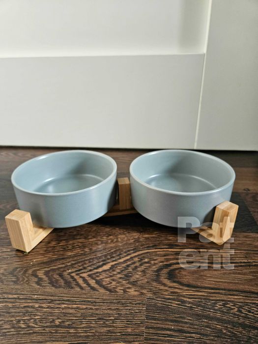 Miski ceramiczne dla psa kota zestaw 2 sztuki x 400 ml szare