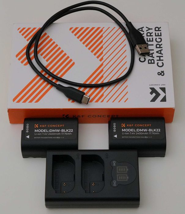 K&F Carregador + 2 baterias DMW-BLK22 2400mAh p/ Panasonic