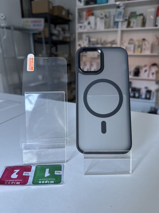 Szkło hartowane i etui szare MagSafe do IPHONE 12/12 PRO