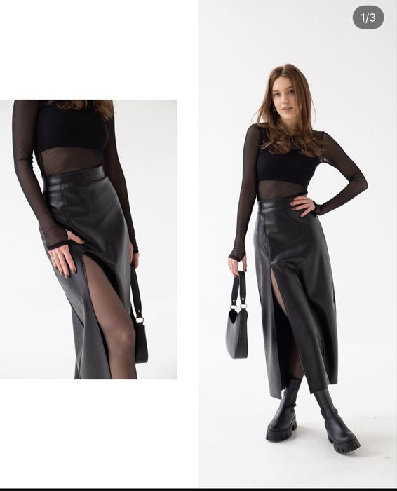 Спідниця міді з екошкіри