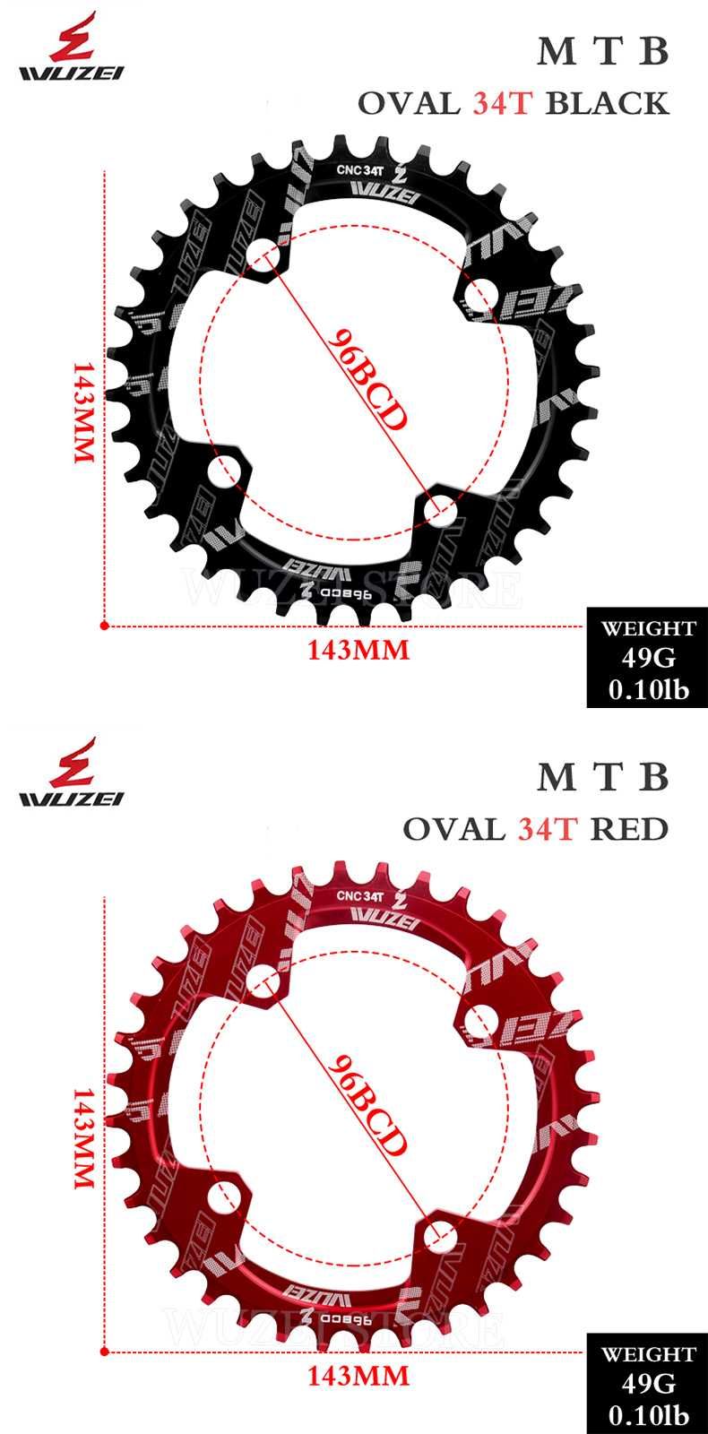 Zębatka owalna rowerowa 34 T Narrow Wide 96 BCD