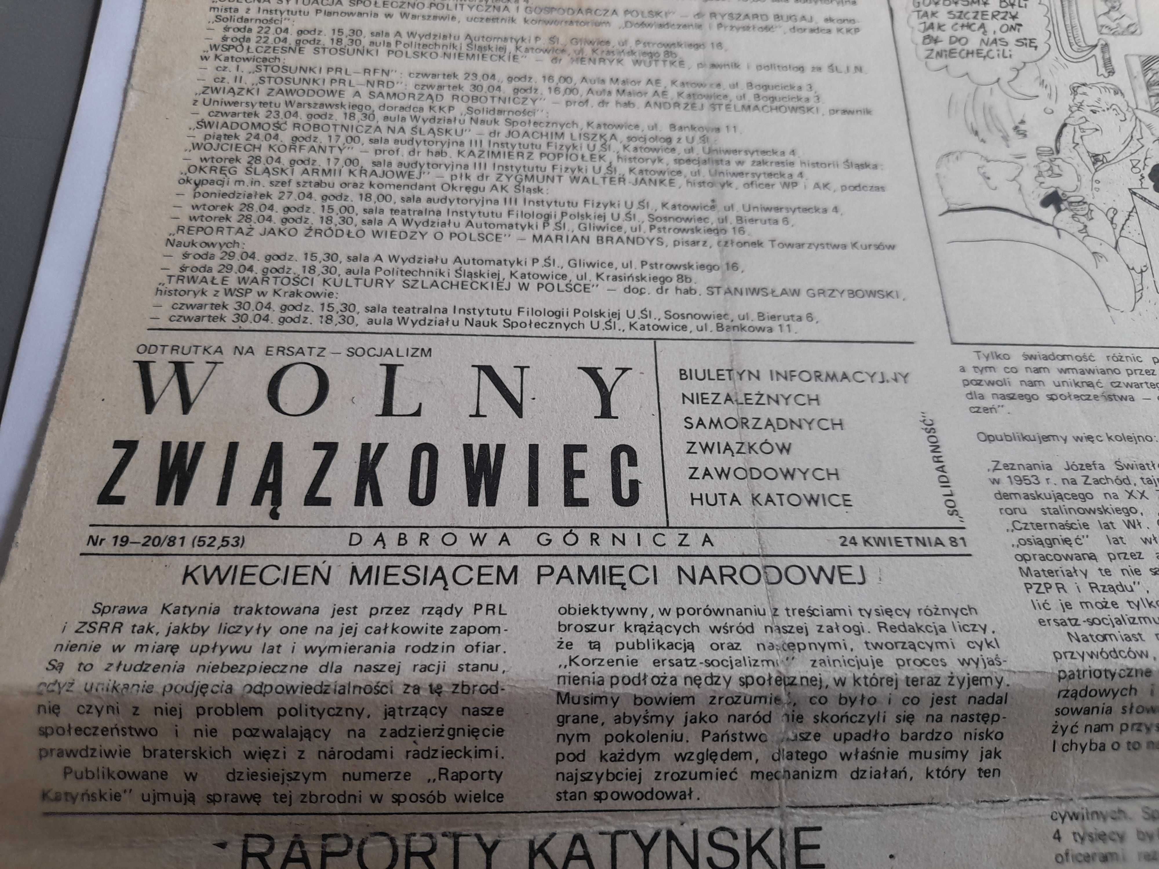 Wolny Związkowiec. Biuletyn Komisji Zakładowej NSZZ Huty Katowice.