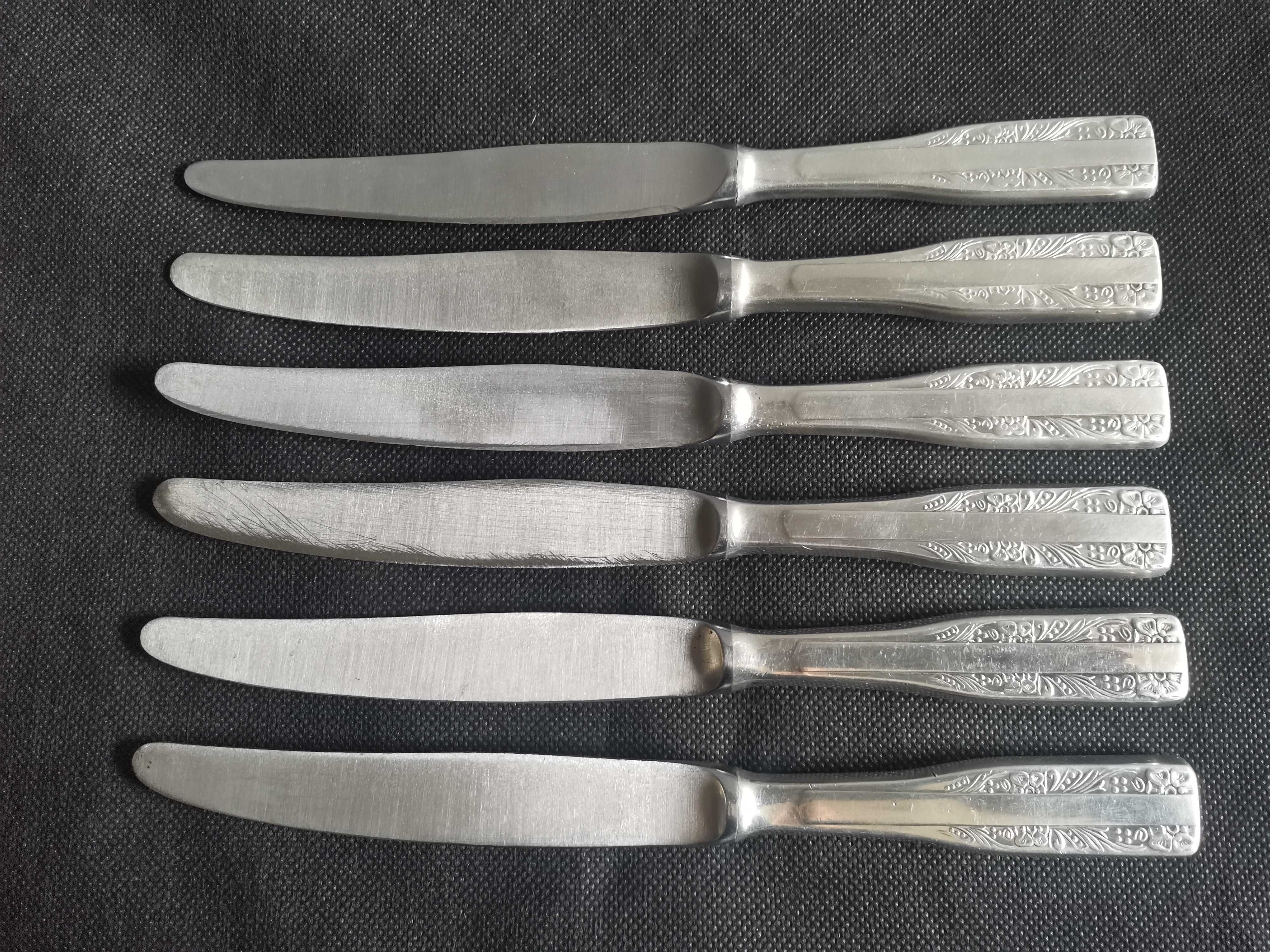 Stare posrebrzane noże Hefra Fraget wzór wschodni 6 sztuk, PRL