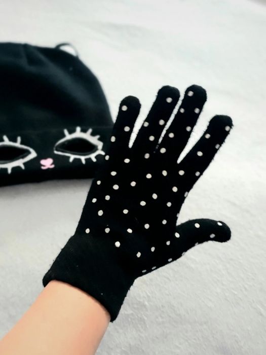 CROPP Rękawiczki kropki groszki czarne białe jesień cute gloves pin up