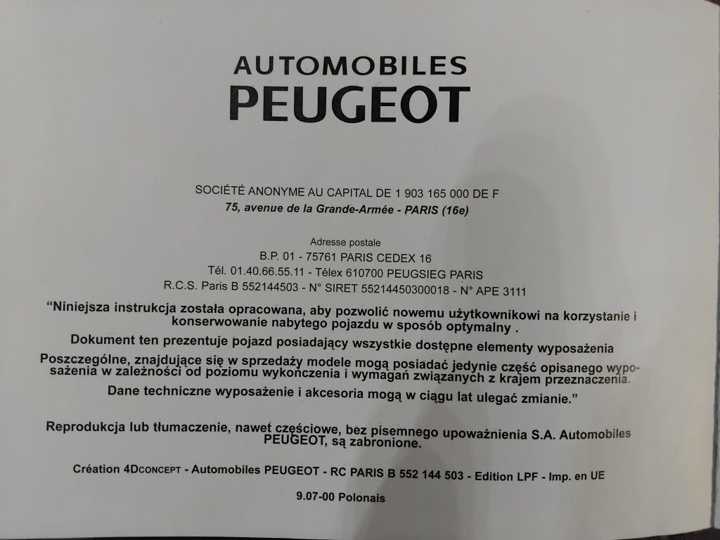 Instrukcja obsługi w języku polskim PEUGEOT 206