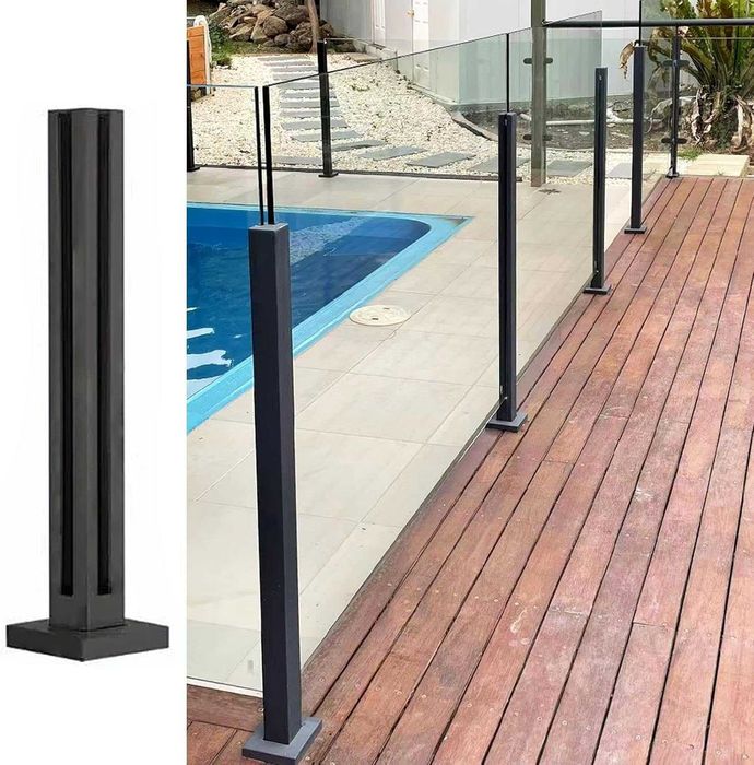 Słupek narożny balustrady szklanej 85x10x10 cm czarny mat (B106)