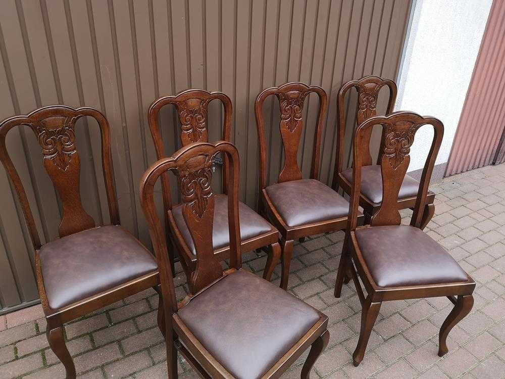 Krzesła Dębowe Stare Antyk Komplet 6 Sztuk Po Renowacji.