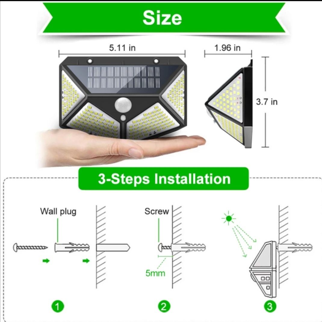 Projector 100leds com sensor e painel solar