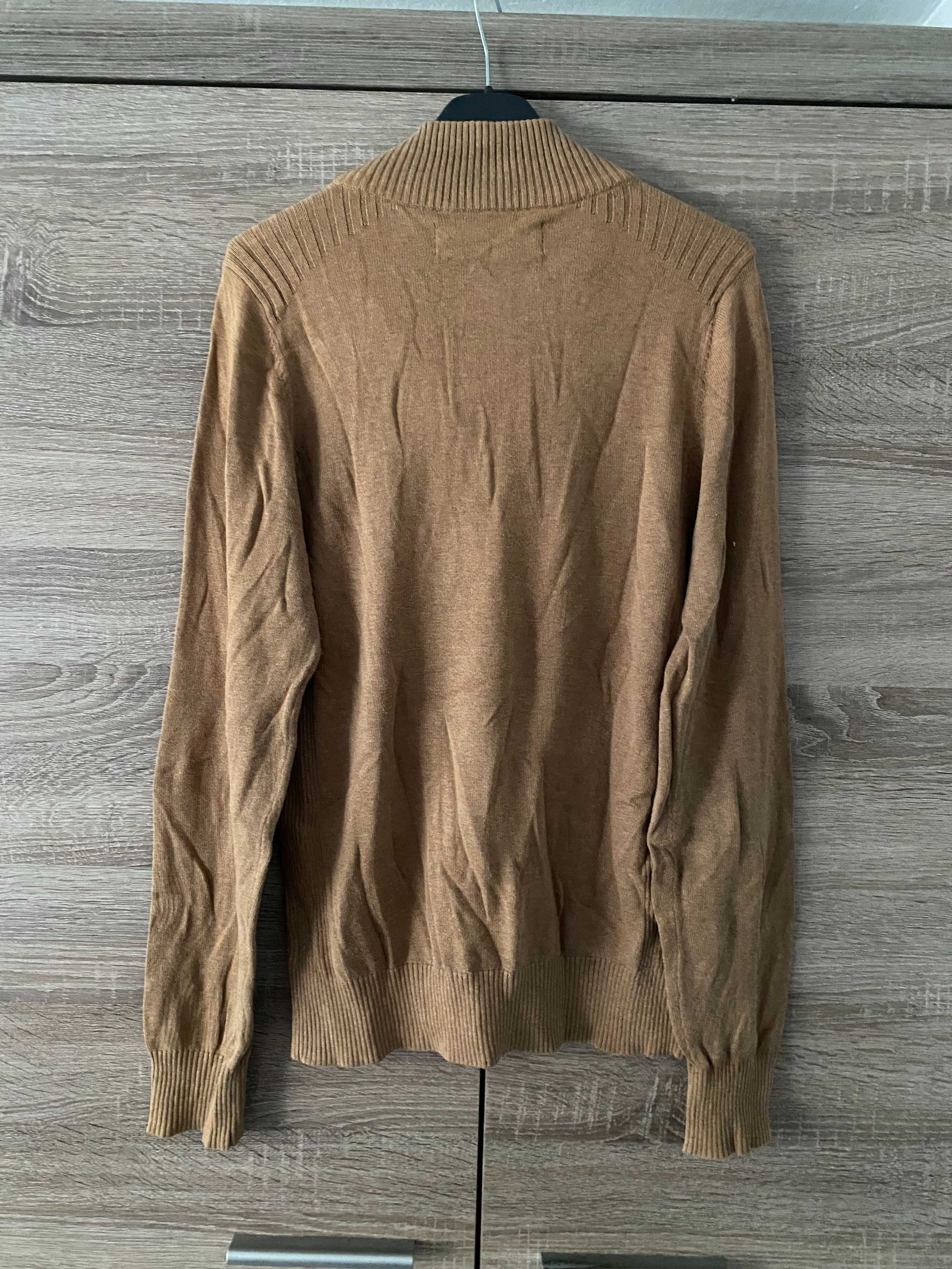 Sweter męski z zamkiem brązowy Next XS bawełniany bawełna z golfem