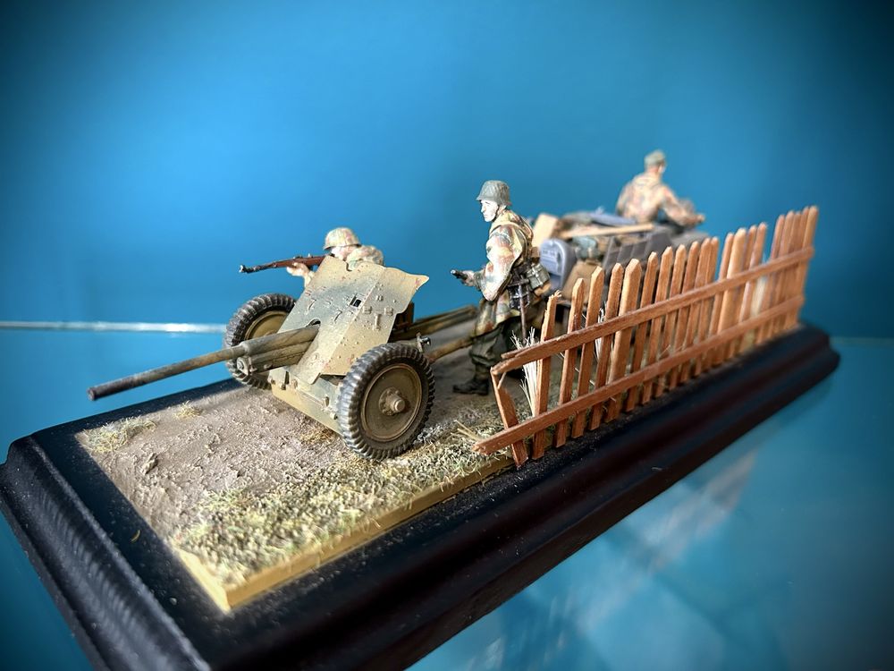 Diorama 1:35 Kettenkrad, armata PaK, model figurki, 2 wojna