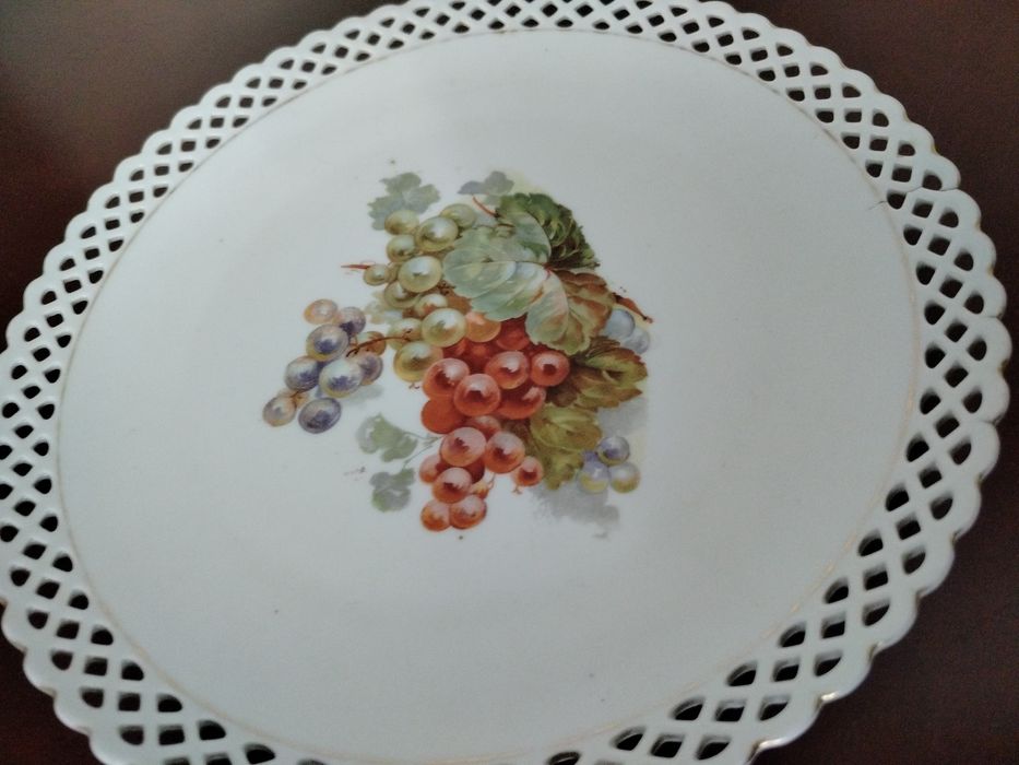 Talerz patera ażurowa z owocami porcelana przedwojenna Schumann