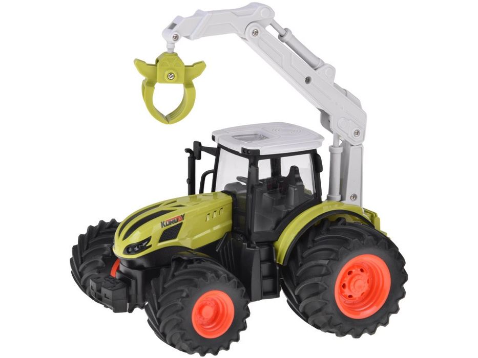 Sterowany Traktor na pilota z przyczepą i chwytakiem bale drewna