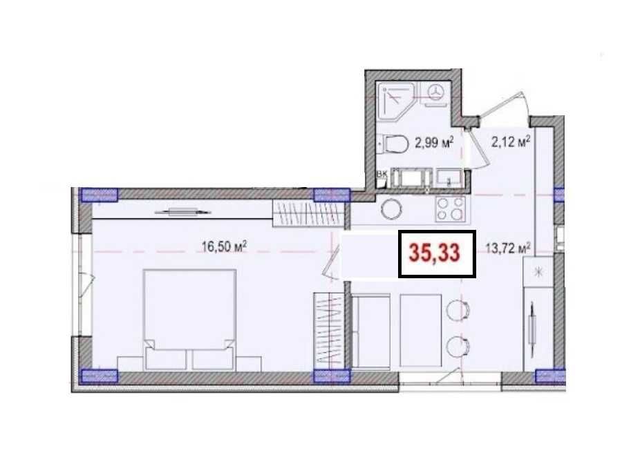 Продаж 1 кімнатної квартири в районі Жулян Теремки 2