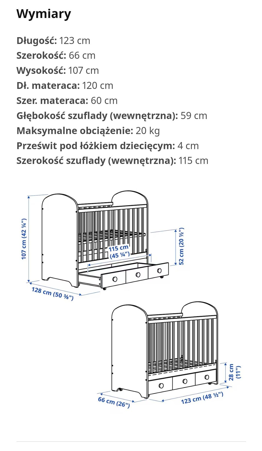 Łóżko niemowlęce IKEA Gonatt - łóżeczko dziecięce