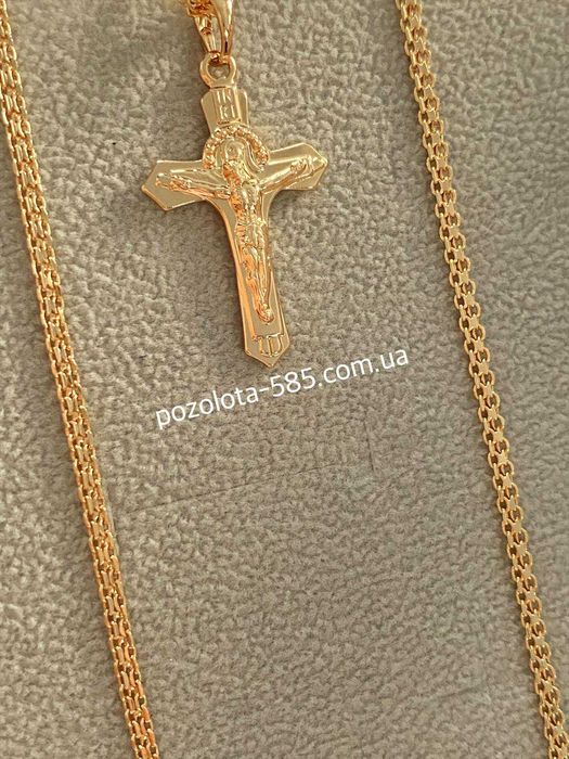 Позолоченная Цепочка "Плетение Классика" + Крестик. Позолота. Ланцюжок